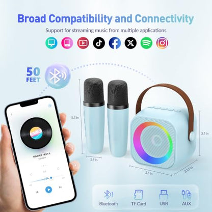 Karaoke Machine, Portable Bluetooth Speaker with 2 Wireless Microphones for Kids, Karaoke Toys Gifts Toys for Girls Boys Family Home Party (Blue) - color: Blue