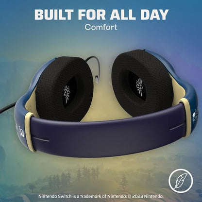 PDP Airlite Wired Gaming Headset for Nintendo Switch 2, Switch Lite, OLED | Flexible Noise-Cancelling Mic, Lightweight Design, Soft Ear Cushions, On-Ear Volume Controls, Zelda Hyrule Blue Edition - color: Blue and Gold