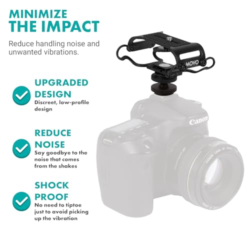Movo SMM5-B Universal Microphone and Portable Recorder Shock Mount - Fits the Zoom H1n, H2n, H4n, H5, H6, Tascam DR-40x, DR-05x, DR-07x and others with a 1/4" Mounting Screw (Black)