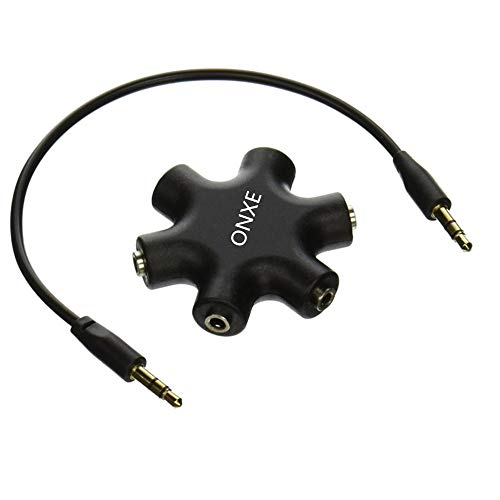 ONXE Multi Headphone Splitter,3.5mm Headset Jack Audio Adapter 5 Way Earphone Converter Aux Connector 1 Male to 2 3 4 5 Female Cable（Black）