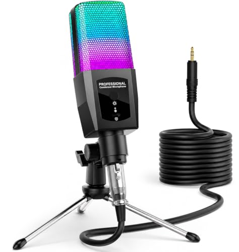 Gaming Microphone for PC, 3.5mm AUX/XLR RGB Condenser Mic for Streaming | Plug and Play | Easy Setup for Videos YouTube Creator Streamer Starter Gamers | Podcast Mic with Desktop Stand for PC/Laptop