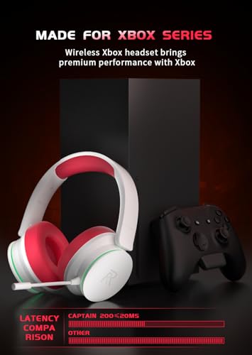 RYR Wireless Gaming Headset for Xbox Series X|S, Xbox One, White-Red | Bluetooth 5.3, 3D Surround Sound, Rotatable Earmuffs, Gaming Headphones with Noise Canceling Microphones - color: White-Red