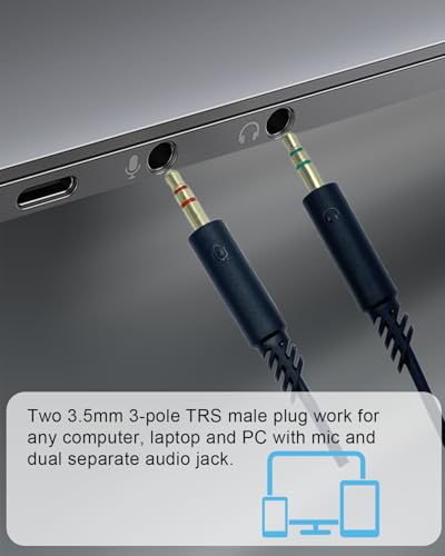 3.5mm Female to Dual 3.5mm Male Headphone Splitter for Computer | Headphone Mic Audio Y Splitter Cable, Headset Smartphone to Dual Jack PC Laptop Adapter, Black