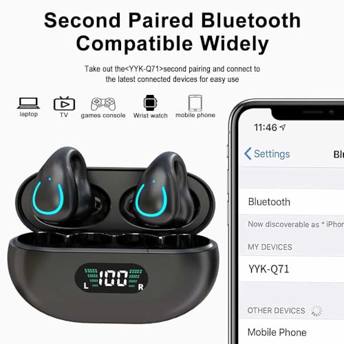 Obbug Clip-On Open Ear Headphones Wireless Bluetooth 5.3 Earbuds with Earhooks 80 Hours Playtime with Charging Case,IPX4 Waterproof Earphones for Running, Walking, Workout(Black) - color: Black