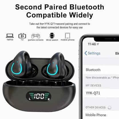 Obbug Clip-On Open Ear Headphones Wireless Bluetooth 5.3 Earbuds with Earhooks 80 Hours Playtime with Charging Case,IPX4 Waterproof Earphones for Running, Walking, Workout(Black) - color: Black