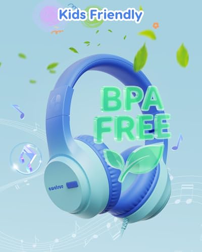 awatrue USB‑C Kids Headphones for School,74‑85‑94dB Limiter, w/Mic HK07C | Foldable Wired Over Ear Headphones, for Toddler School/Travel/iPad/Tablet, Blue-Gradient - color: USB-C Blue Gradient