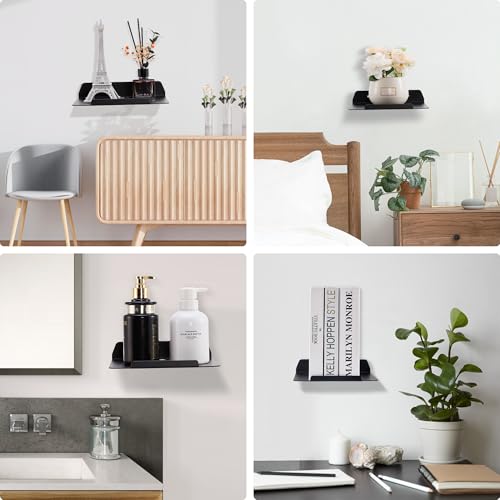 8''W x 6.3''D Small Floating Metal Wall Shelf,Deep Floating Shelves for Speakers,Cameras,Routers,Heavy Duty Metal Floating Wall Shelf with Ledge for Bedroom,Bathroom,Living Room,Black - color: 8‘’black