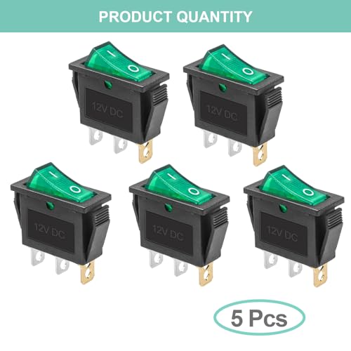5 Pack KCD3 DC 12V-24V 30A Green LED Boat Rocker Toggle Switch - color: Green, size: DC 12V-24V 30A - Not Pre-Wired