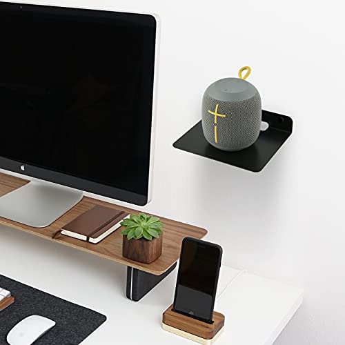 Small Floating Shelf Speaker Mount, 6 inch Small Wall Shelf Metal Speaker Mount for Webcam Security Camera Figures Display Stand (Black, 1 Pack)