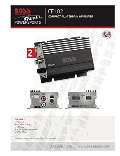 BOSS Audio Systems CE102 2 Channel Car Amplifier, High/Low Pass Crossover