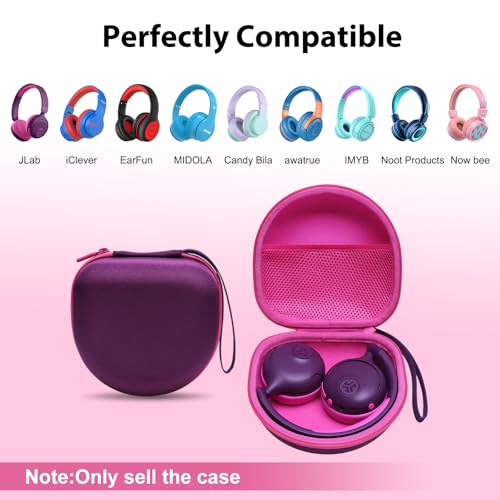 Kids Headphones Case for Jlab/iClever/Acer Headphone,Purple+Pink,Case Only | for iClever BTH12 HS19 BTH20 BTH22 BTH26/JLab JBuddies ANC/Candy Bila/Acer/JBL/MIDOLA/JoySpark/ADOOPE Etc Cute Kid Headphone - color: Purple+Pink
