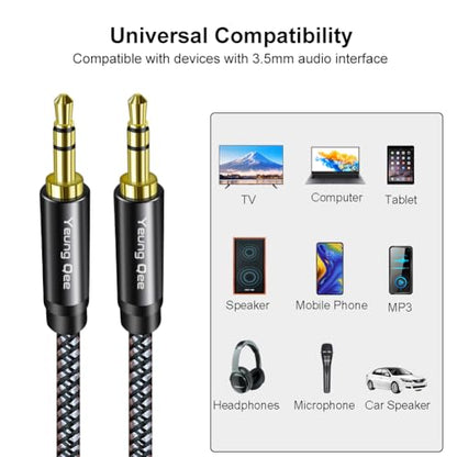 Aux Cord 10ft, 3.5mm Aux Cable - Nylon Braided Audio Cable 3.5mm Male to Male AUX Cord Compatible with Car,Headphones, iPods, iPhones, iPads,Tablets,Laptops,Android Smart Phones& More (10FT/3M) - size: 10 ft (3 m)