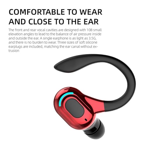 Wireless Headset Business Headphones,Waterproof Hanging Single Ear Earbuds,Mono Wireless Headset Noise Cancelling Sports Wireless Earpiece with Mic for Smart Phones (Red) - color: Red