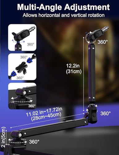 Microphone Boom Arm, 360° Rotatable Heavy Duty Stable Metal Low Profile Mic Arm Stand Desk Mount for Podcast Live Streaming Gaming Studio, with Cable Management, 3/8'' to 5/8'' Adapter