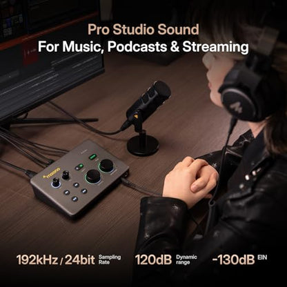 MAONO P2 Hybrid USB Audio Interface Dual XLR for PC Phone iPad Guitar | 56dB Gain, Loopback, Mute, ASIO, Routing Software Features, for Podcast, Streaming, Mobile Music Recording, Content Creation