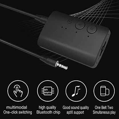 Wireless Audio Transmitter Receiver, Bluetooth 5.2,APTX Adaptive/HD/Low Latency,Wireless Adapter with 3.5mm Aux for Car/PC/Laptop/MP3/TV/BT Headphone Speaker, Dual Link to 2 Devices