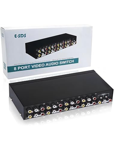 E-SDS 8-Way RCA Switch AV Switcher 8 in 1 Out Composite Selector Box | AV Switch Video L/R Audio Selector Box for DVD STB Game Consoles