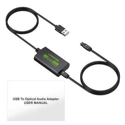 LiNKFOR USB A to Toslink Optical Audio Adapter, 1M/3.3ft Cord, 96kHz SPDIF Digital Converter for Computer, PC, Mac, Laptop Only (Unidirectional USB to Optical, Not for TV or Game Consoles)