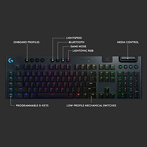 Logitech G915 Lightspeed RGB Mechanical Gaming Keyboard, Low Profile GL Tactile Key Switch, LIGHTSYNC RGB, Advanced Wireless and Bluetooth Support - Tactile,Black