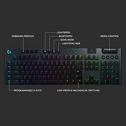 Logitech G915 Lightspeed RGB Mechanical Gaming Keyboard, Low Profile GL Tactile Key Switch, LIGHTSYNC RGB, Advanced Wireless and Bluetooth Support - Tactile,Black