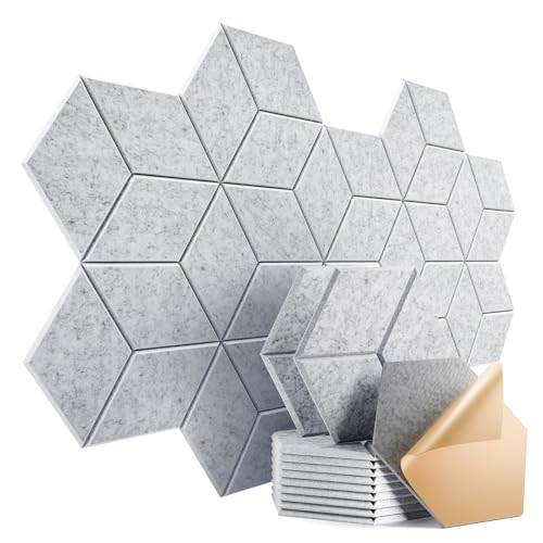 12 Pack Self-Adhesive Acoustic Panels 12" X 10" X 0.4" - Sound Proof Foam Panels with High Density,Stylish Y-Lined Design, Flame Resistant, Absorb Noise and Eliminate Echoes(Silver Gray) - color: Silver/Gray, size: Y-Cut Hexagon 12 Pack