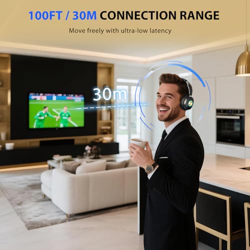Wireless Headphones for TV Watching, TV Headphones Wireless for Seniors with Low Latency , V5.4 Over Ear Headphones with Digital Optical RCA AUX 3.5 MM Transmitter Charging Dock, for Elderly Seniors
