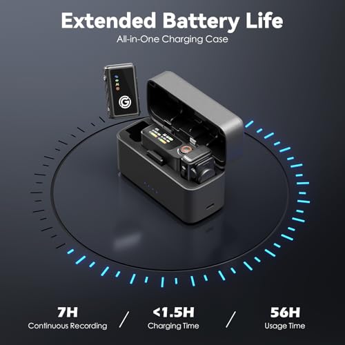 Wireless Microphone for iPhone/Android/Camera, AI Noise Cancelling with 56H Battery, 656ft Range & Internal Recording, Magnetic Clip-On for Streaming/Vlog/Interview