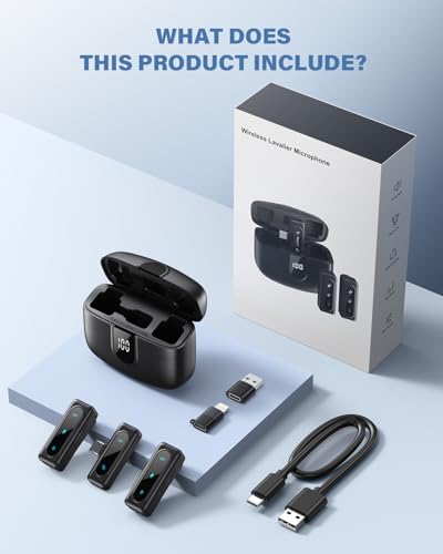 Wireless Lavalier Microphone for iPhone, Android & Laptops, Noise Cancellation, Auto Pairing, 24H Battery Life with Charging Case, USB C Mini Microphone for Vlogs, Interview, Podcasts, Live Streaming