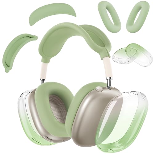 Silicone Case Cover for AirPods Max Headphones,Clear Soft TPU Ear Cups Cover/Ear Pad Case Cover/Headband Cover Transparent Accessories for Apple AirPods Max (2024/2020) (Gradient Green) - color: Gradient Green