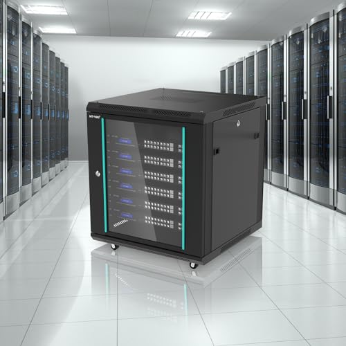 MT-VIKI 12U Server Cabinet Network Rack Vented Enclosure w/Moving Wheel, 0.8mm Thick Steel, 23.6‘’ Deep (600mm), for 19'' IT Equipment, Included 1pcs 12'' Depth Rack Shelf - size: 12U