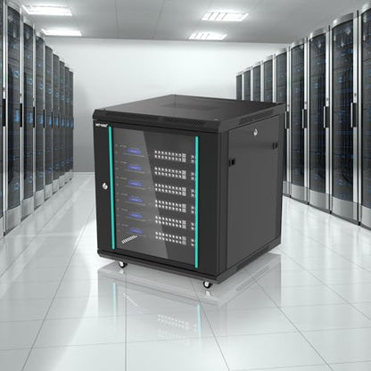 MT-VIKI 12U Server Cabinet Network Rack Vented Enclosure w/Moving Wheel, 0.8mm Thick Steel, 23.6‘’ Deep (600mm), for 19'' IT Equipment, Included 1pcs 12'' Depth Rack Shelf - size: 12U