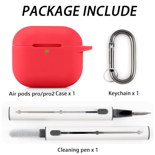for AirPods Pro/Pro 2 Case Cover with Kit, Soft Silicone Protective Case with Keychain, Red - color: Red