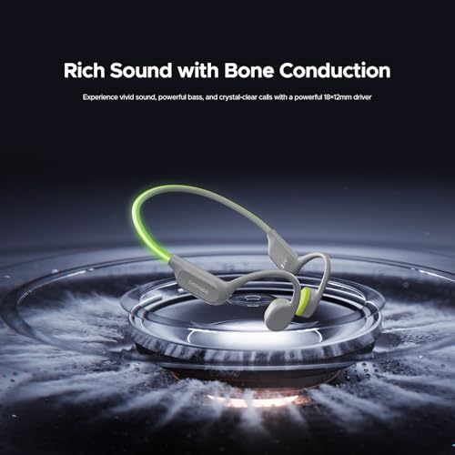 Bone Conduction Headphones Bluetooth 6.0, LED Light, Open Ear Headphones IPX8 Waterproof, 32GB Built-in Memory, with Mic, 10-Hour Battery Life for Cycling, Swimming and Fitness (Gray) - color: Gray