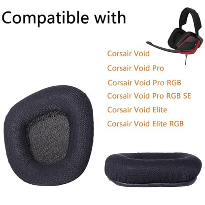Replacement Mesh Ear Pads for Corsair Void Gaming Headsets - Black | Ear Cushion Covers for Corsair Void/Void Pro/Void Elite RGB Wired & Wireless Headphones