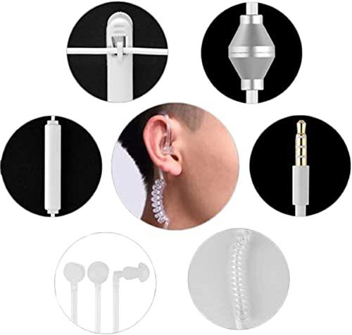 One Ear Headphone with Mic, Single in Ear Earbud Wired 3.5mm with Volume Control, FBI Agent Bodyguards Hollow Air Tube Mono Earphone