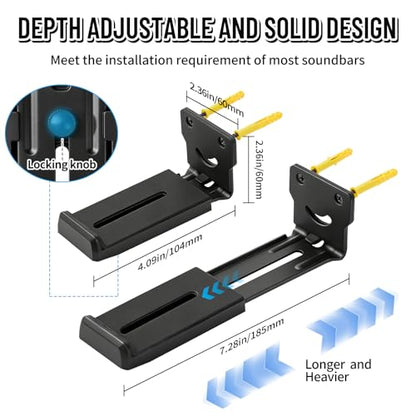 Soundbar Wall Mount Bracket -Universal Soundbar Mount&Soundbar Shelf for Samsung,Bose,Vizio,LG,Sony,JBL and More,Hold up to 66LBS,Depth Adjustable 4.09”-7.28”,All-Metal Sturdy Design