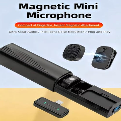 Mini Wireless Lavalier Microphone 2‑Pack, Noise‑Cancelling with Charging Case(Type-C Receiver,Pink)