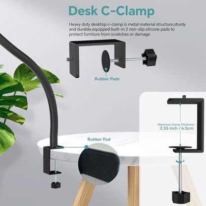 Microphone Stand,50 cm Long Flexible Gooseneck Arm Desktop Clamp Mount,Universal Heavy Duty Mic Clip Holder 3/8" to 5/8" Adapter,Compatible with Shure/Fifine/HyperX /AT2020 /Pyle/Blue Snowball/Razer