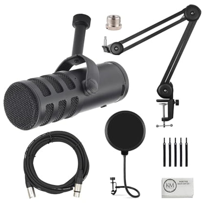 SAMSON Q9U XLR/USB Dynamic Broadcast and Podcasting Microphone Bundled with 20ft XLR Cable + Pop Filter + Microphone Arm + Microfiber Cleaning Cloth (5 Items)