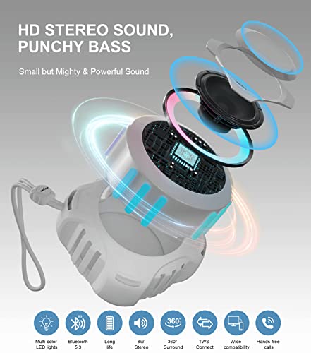 comiso Shower Bluetooth Speaker, IPX7 Waterproof Speaker with LED Light | Portable Speaker with Punchy Bass and Loud HD Sound, Floating, Lanyard, 2000mAh for Travel, Beach, Kayak, Gift for Men, Women - color: Space Gray
