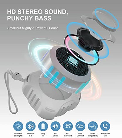 comiso Shower Bluetooth Speaker, IPX7 Waterproof Speaker with LED Light | Portable Speaker with Punchy Bass and Loud HD Sound, Floating, Lanyard, 2000mAh for Travel, Beach, Kayak, Gift for Men, Women - color: Space Gray