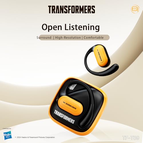Transformers Earbuds T59, Bluetooth 5.4 Wireless Gaming Earbuds with Mic, Ear Hook Sport Earbuds, Low Latency, 13mm Drivers, IPX5 Waterproof, 24H Playtime (Bumblebee Yellow) - color: Bumblebee Yellow