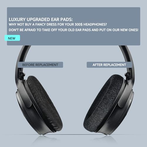 Fabric Comfort Replacement Ear Pads for Bose QuietComfort 35 / QC35 – Fits QC25 QC45 QC15 QC2 AE2 AE2i AE2w SoundLink & SoundTrue (S2 Style) - color: Black & Black & Grey