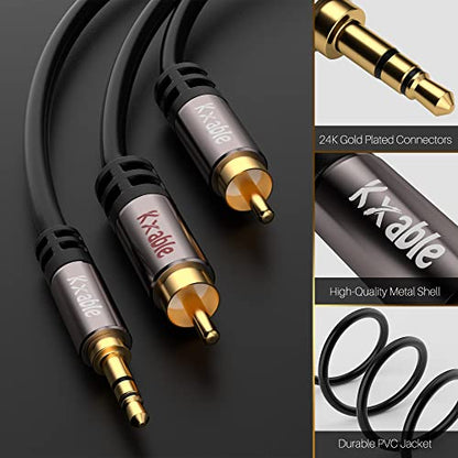 2 Pack 3.5mm to RCA Cable 4FT, Male RCA to Aux Stereo Audio Adapter, Hi-Fi Sound Auxiliary Y Splitter Cord, Shielded 1/8 to 2RCA Cable for Headphone, MP3, Tablet, Speaker, HDTV, Phone and More - size: 4 Feet (2 Pack)