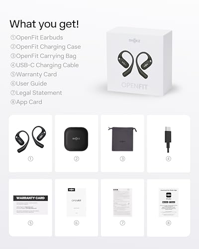 SHOKZ OpenFit Open-Ear Earbuds, Black, Mic, 28H Playtime, Sweat Resistant | Fast Charging; Bluetooth 5.2; True Wireless - color: Black