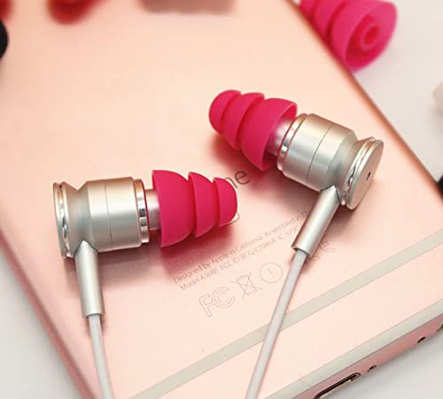 JNSA 3 Flange Ear Tip Noise Cancelling Triple Flange Eartip Replacement Earbuds Tips Compatible with Most Earbuds Diameter 4mm - 5mm in-Ear Earphones,S/M/L,6 Pairs, Pink 3F6P3P - color: Pink