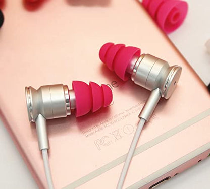 JNSA 3 Flange Ear Tip Noise Cancelling Triple Flange Eartip Replacement Earbuds Tips Compatible with Most Earbuds Diameter 4mm - 5mm in-Ear Earphones,S/M/L,6 Pairs, Pink 3F6P3P - color: Pink