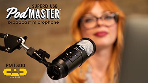 CAD PM1300 PodMaster™ SuperD usb Professional Broadcast / Podcasting Microphone with SuperD VOG Dynamic Capsule, supplied with Broadcast Boom Mic Stand, Black - style: PodMaster SuperD USB