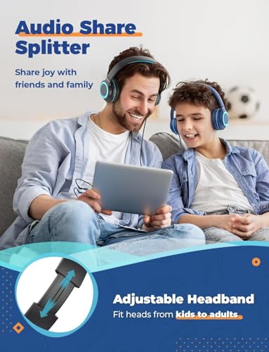 iClever HS22 2-Pack Kids Headphones with Sharing Splitter for School Travel | Share Audio, SafeSound Tech3.0, Tangle-Free, 3.5mm Jack, Foldable, Stereo Sound, Wired Headphones for Kids, Navy Blue & Black - color: Navy Blue & Black