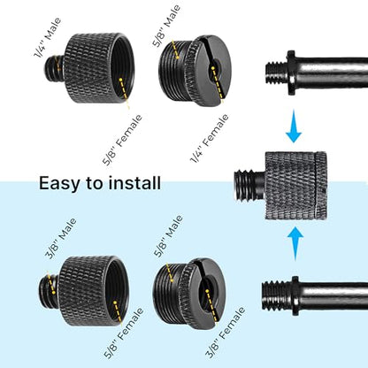 Mic Stand Adapter Set - 8 Piece Metal Mic Stand Adapter Kit - 3/8 to 5/8 & 1/4 to 5/8 Female to Male Thread Adapter - Boom Arm Adapter (2) - color: Black